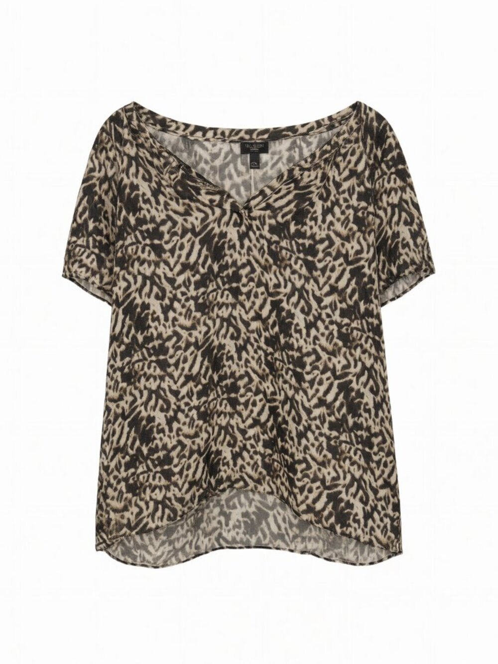 Talbots Brown Women's Petites Sheer Animal Print Top 12P